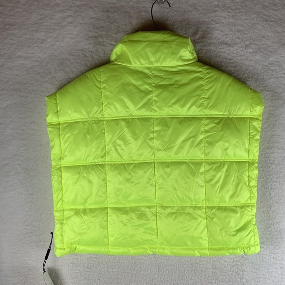 Calvin Klein Puffer Vest Womens M Highlighter Yellow Crop Performance 7580 - Picture 2 of 9